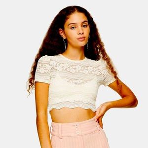 Topshop top US6 Cream Scallop Lace Crop Top NEW